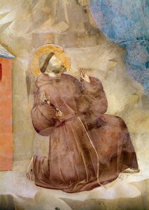 San Francisco recibiendo los estigmas, detalle de San Francisco, c.1297-99 (detalle) de Giotto di Bondone